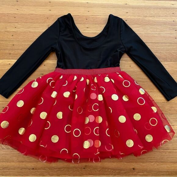 Disney Junior Minnie Mouse red/black tulle tutu long sleeve leotard dress - Picture 2 of 6
